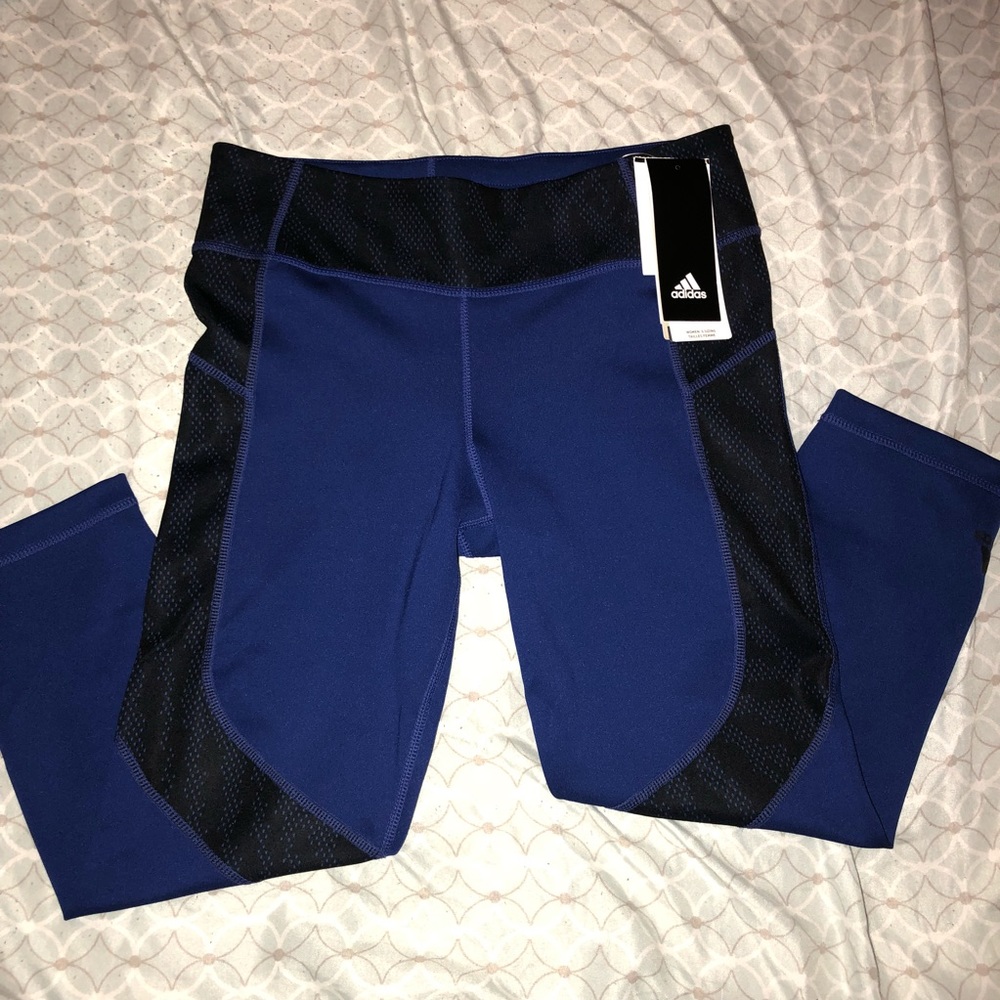 Adidas blue and black cropped leggings